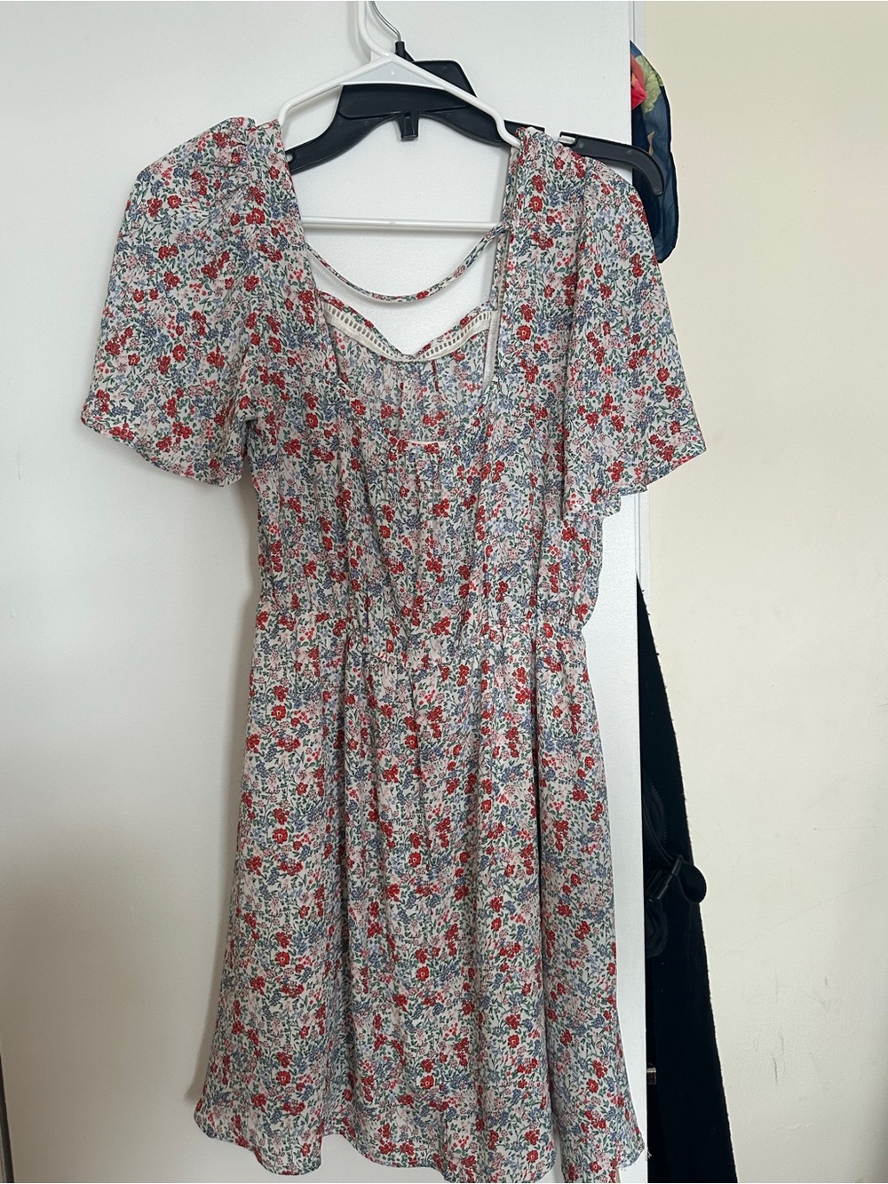 Floral Short Sleeve Summer Dress - Red & Green